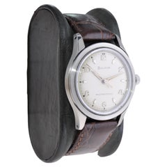 Bulova Steel Art Deco Style Round Wristwatch, circa 1960s with Original Dial