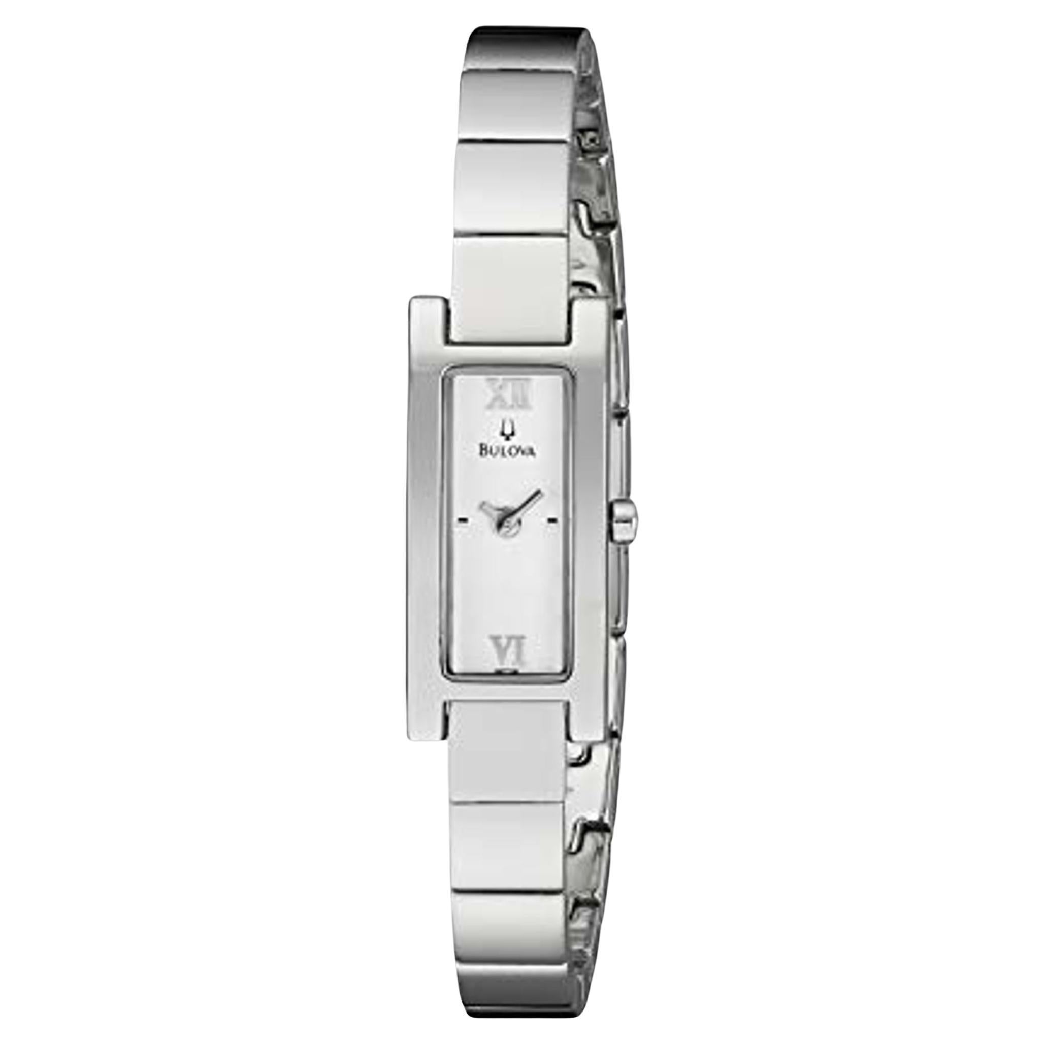 Bulova Steel Silver Roman Rectangle Dial Quartz Ladies Watch 96T08