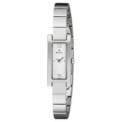 Bulova: rechteckige römische Quarz-Damenuhr 96T08 aus Stahl und Silber