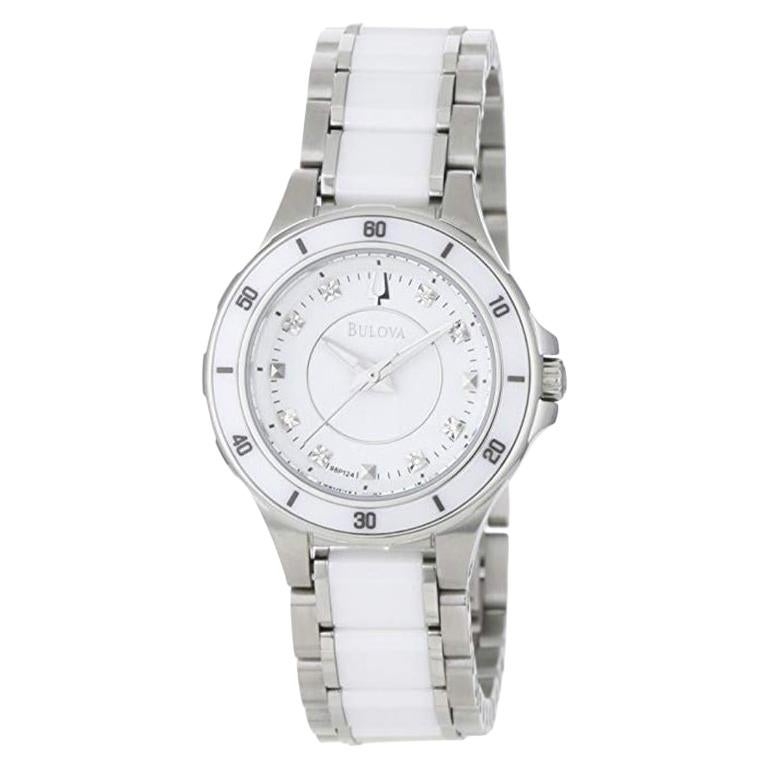 Bulova Substantial Ceramic Stainless Steel White Dial Womens Watch ...