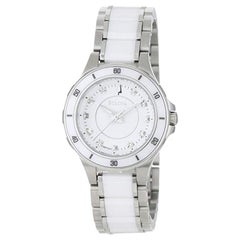 Bulova Substantial Ceramic Stainless Steel White Dial Womens Watch 98P124
