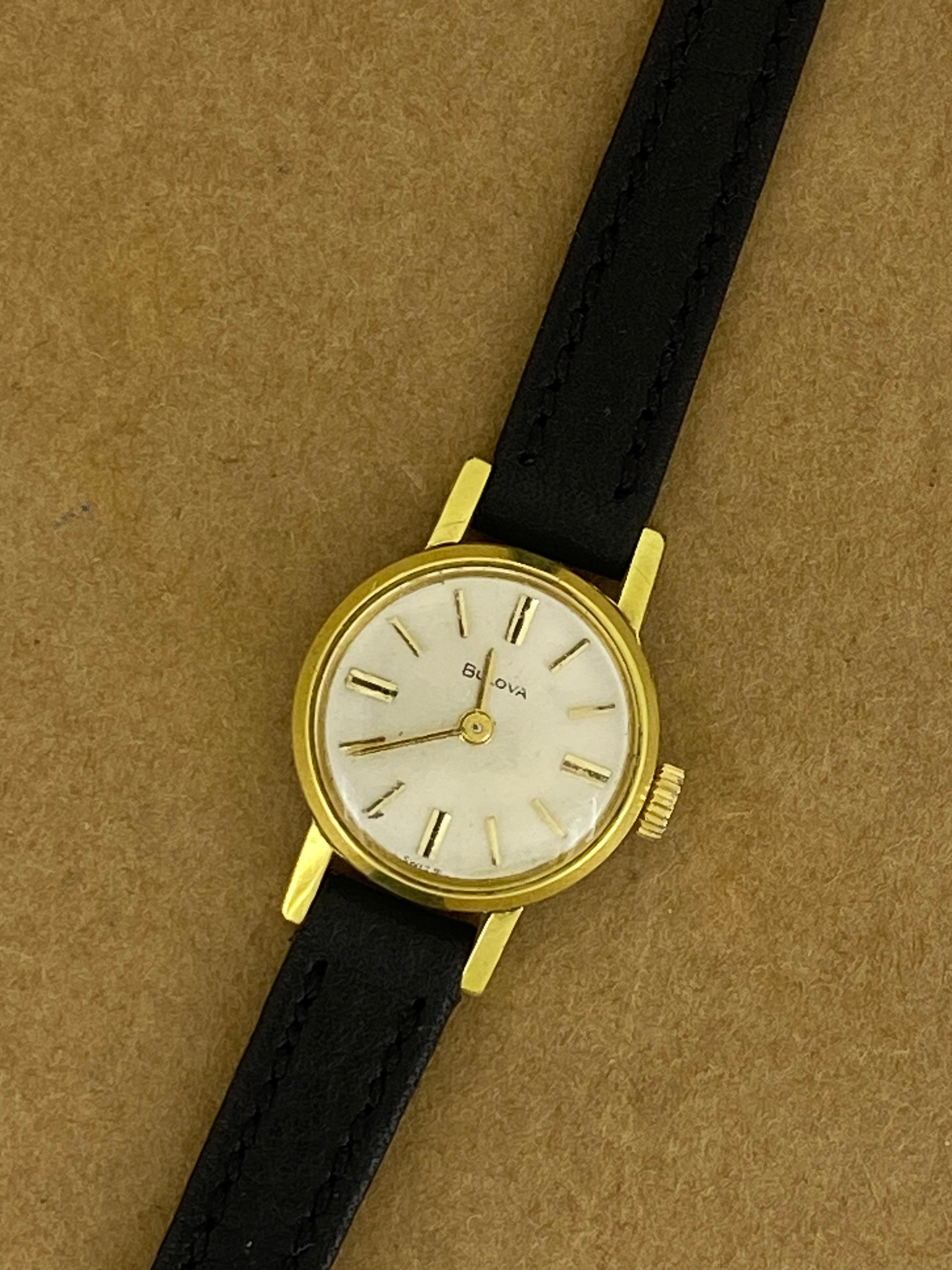 Women's Bulova (Swiss) 18K Gold-Plated Retro c1960's Manual 24mm Ladies' Watch For Sale