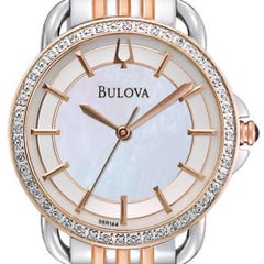 Bulova Two Tone Steel Diamond MOP Sticks Dial Ladies Quartz Watch 98R144