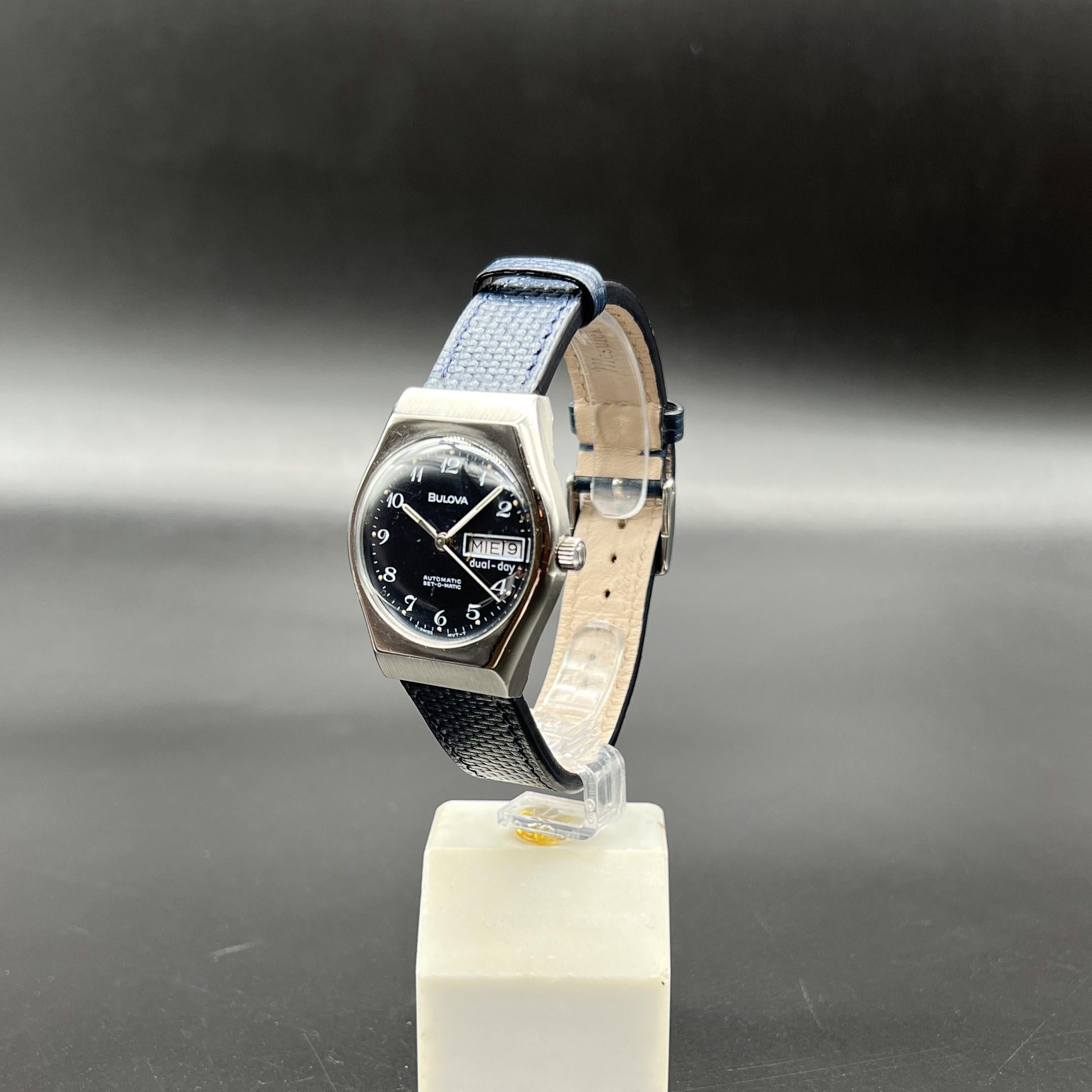 Men's Bulova Watch, Set-o-matic, Blue Dial Stainless Steel