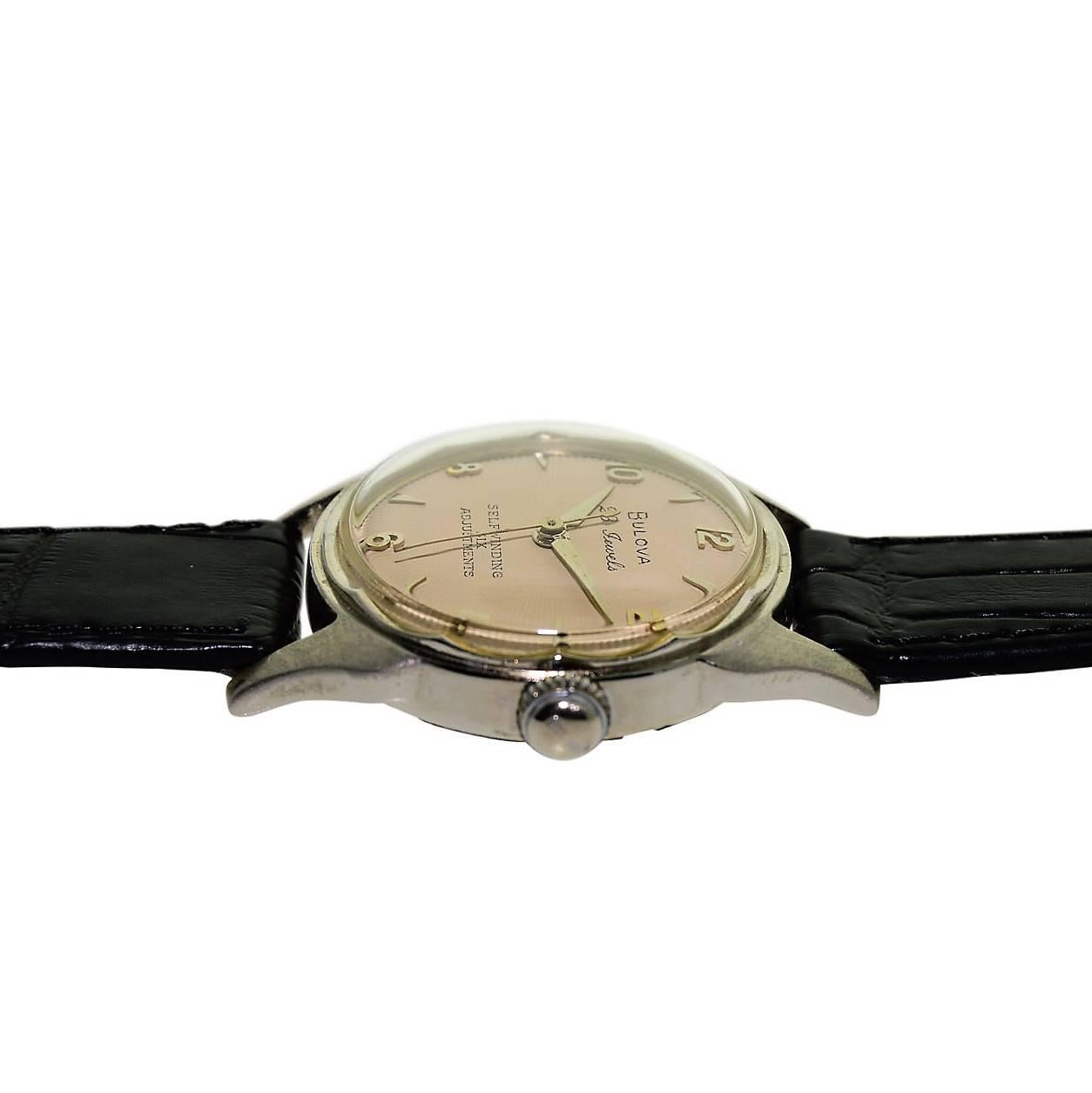 Bulova White Gold Filled Art Deco Automatic Wristwatch In Excellent Condition In Long Beach, CA