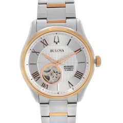 Bulova Wilton Two-Tone Steel Silver Roman Dial Automatic Mens Watch 98A213