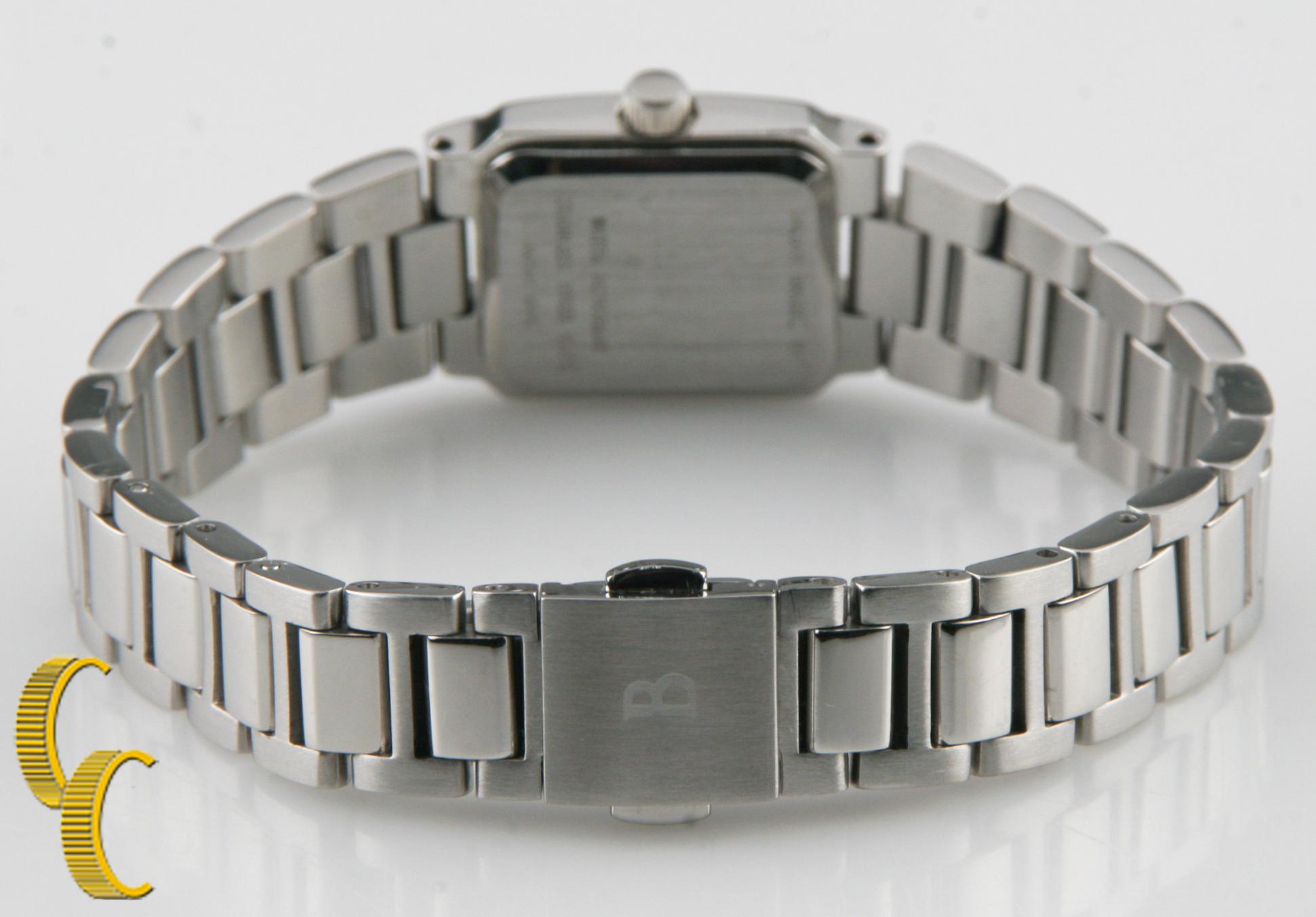 Modern Bulova Woman's Stainless Steel Quartz Watch w/ Satin Blue Dial For Sale