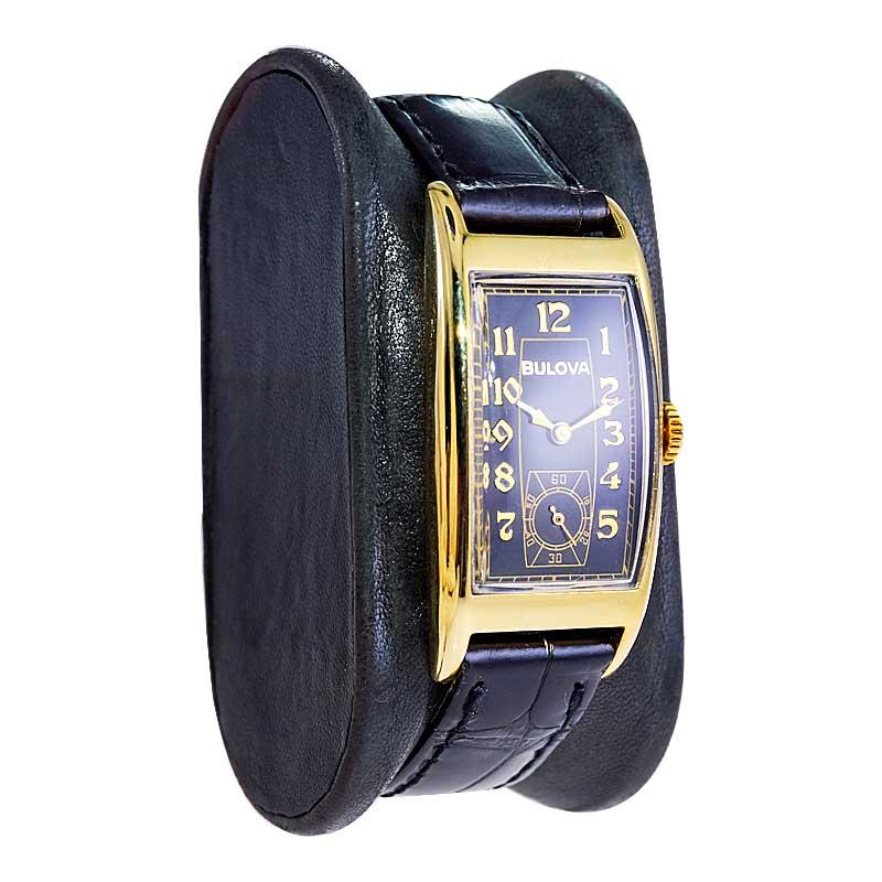 Bulova Yellow Gold Art Deco Style Manual Wind Watch For Sale 9