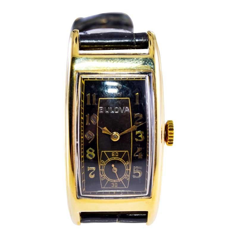 Bulova Yellow Gold Art Deco Style Manual Wind Watch In Excellent Condition For Sale In Long Beach, CA