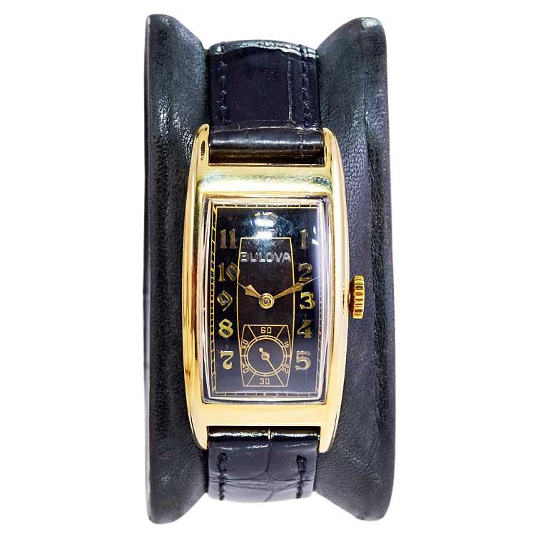 Bulova Yellow Gold Art Deco Style Manual Wind Watch For Sale