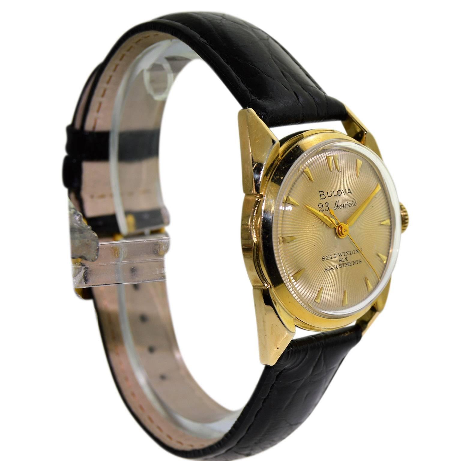 Bulova Yellow Gold Filled Art Deco Automatic Wristwatch, circa 1960s In Excellent Condition In Long Beach, CA