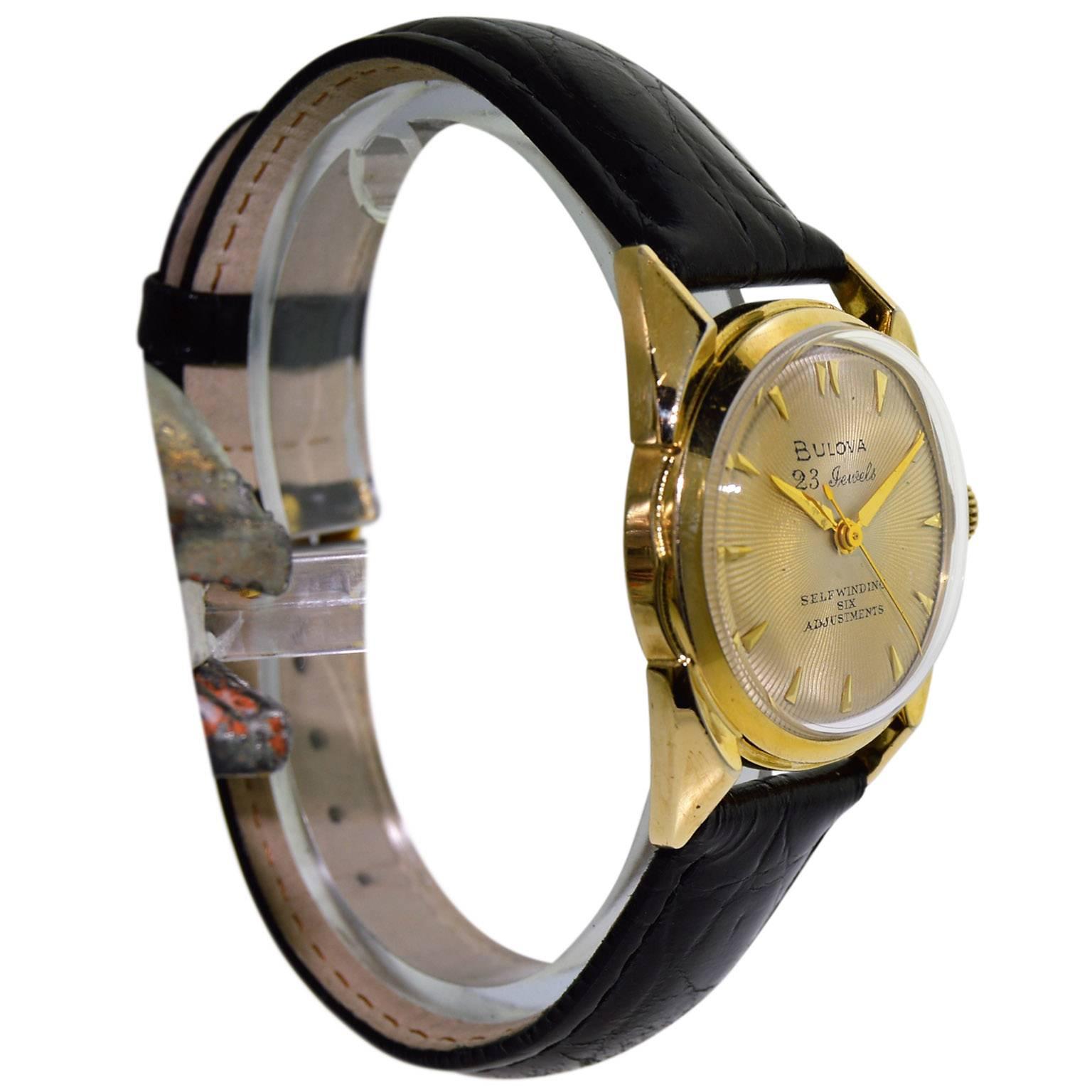 Women's or Men's Bulova Yellow Gold Filled Art Deco Automatic Wristwatch, circa 1960s