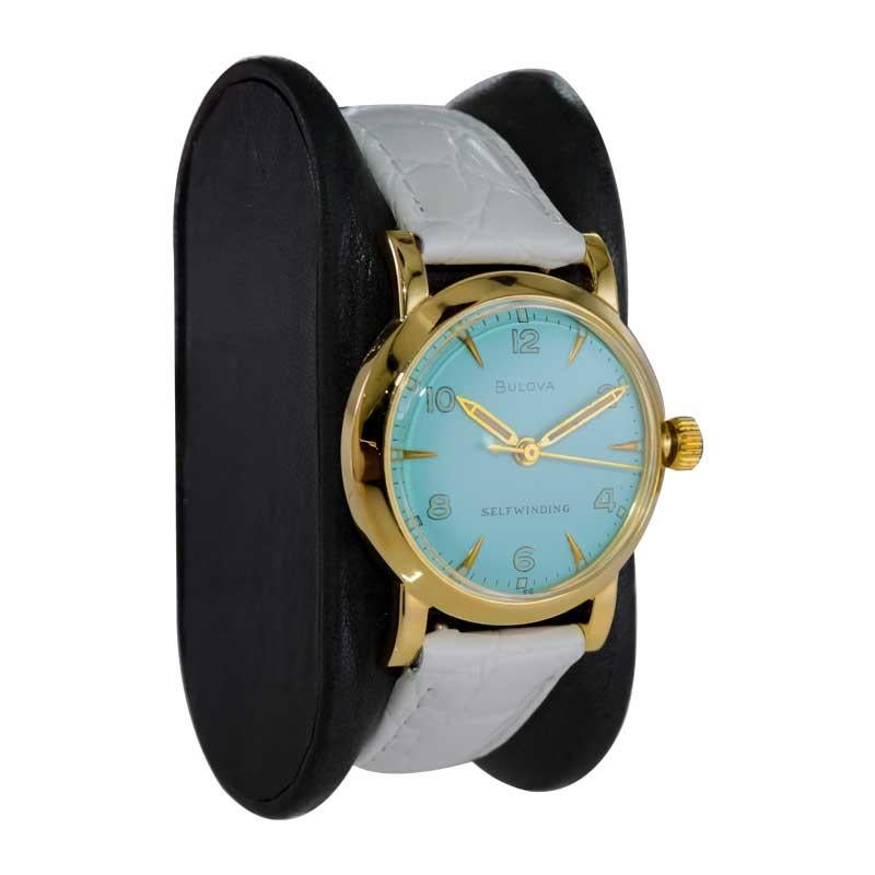 Women's or Men's Bulova Yellow Gold Filled Art Deco Automatic Winding with Custom Finished Dial