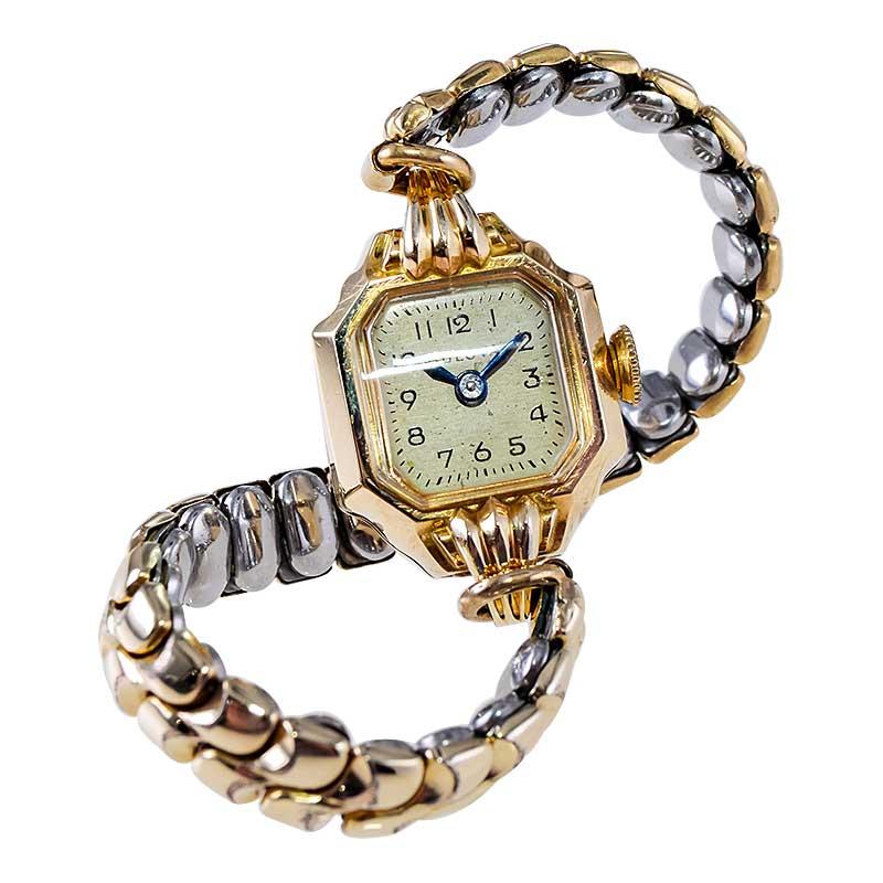 Bulova Gelbgold gefüllte Art-Déco-Damenuhr mit Original-Armband aus 1940 6