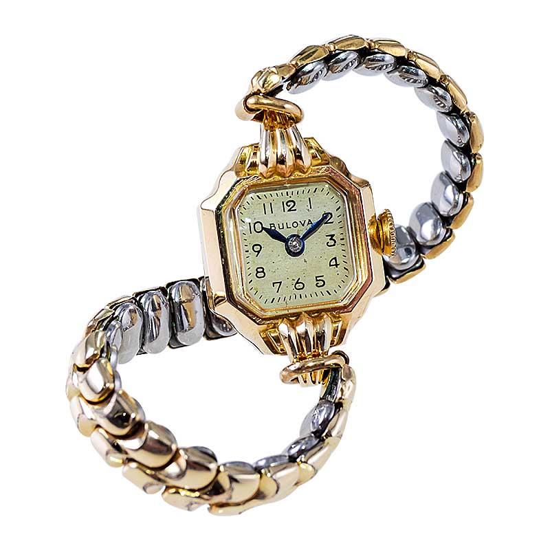 Bulova Yellow Gold Filled Art Deco Ladies Watch with Original Bracelet from 1940 4