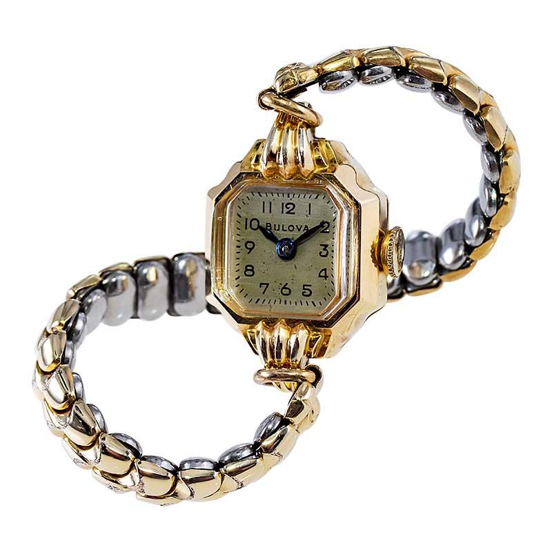 Bulova Gelbgold gefüllte Art-Déco-Damenuhr mit Original-Armband aus 1940 8