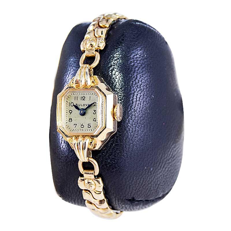 Bulova Gelbgold gefüllte Art-Déco-Damenuhr mit Original-Armband aus 1940 4