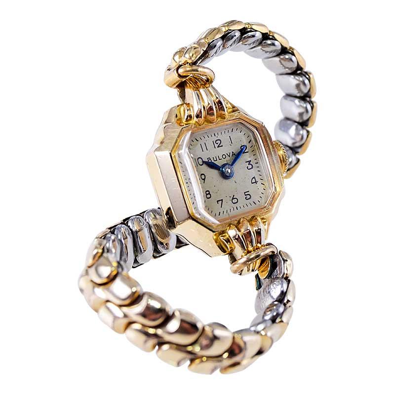 Bulova Yellow Gold Filled Art Deco Ladies Watch with Original Bracelet from 1940 2
