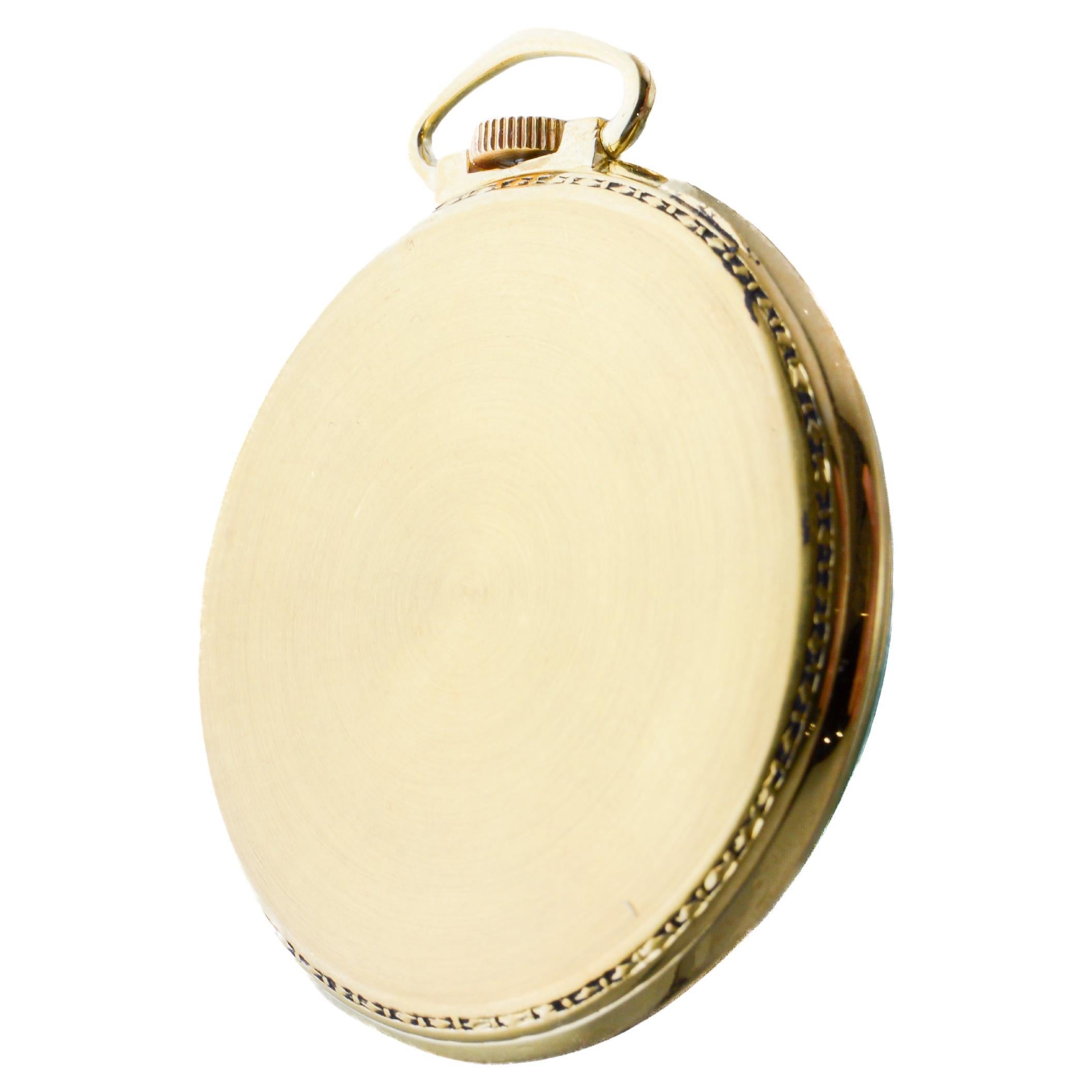 Bulova Yellow Gold Filled Art Deco Pocket Watch circa 1940's with Flawless Dial For Sale 8