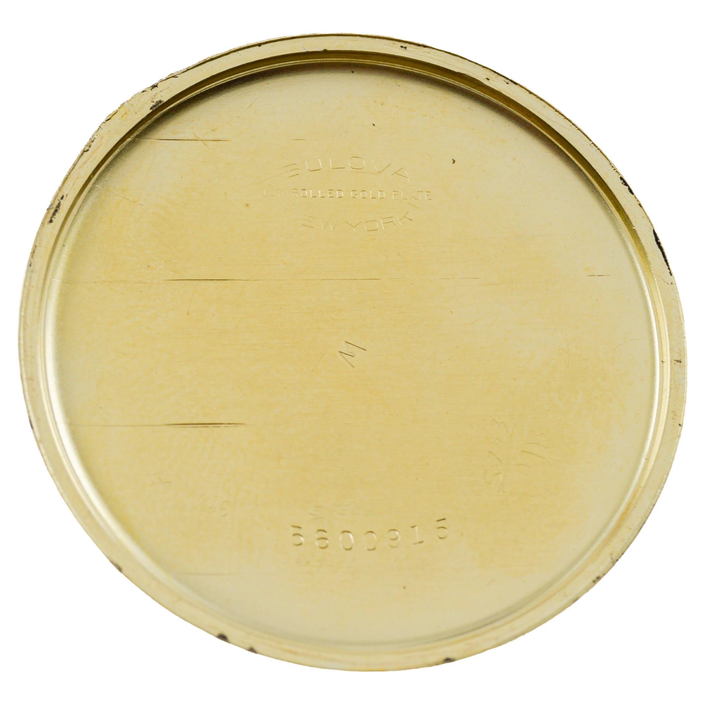 Bulova Yellow Gold Filled Art Deco Pocket Watch circa 1940's with Flawless Dial For Sale 10