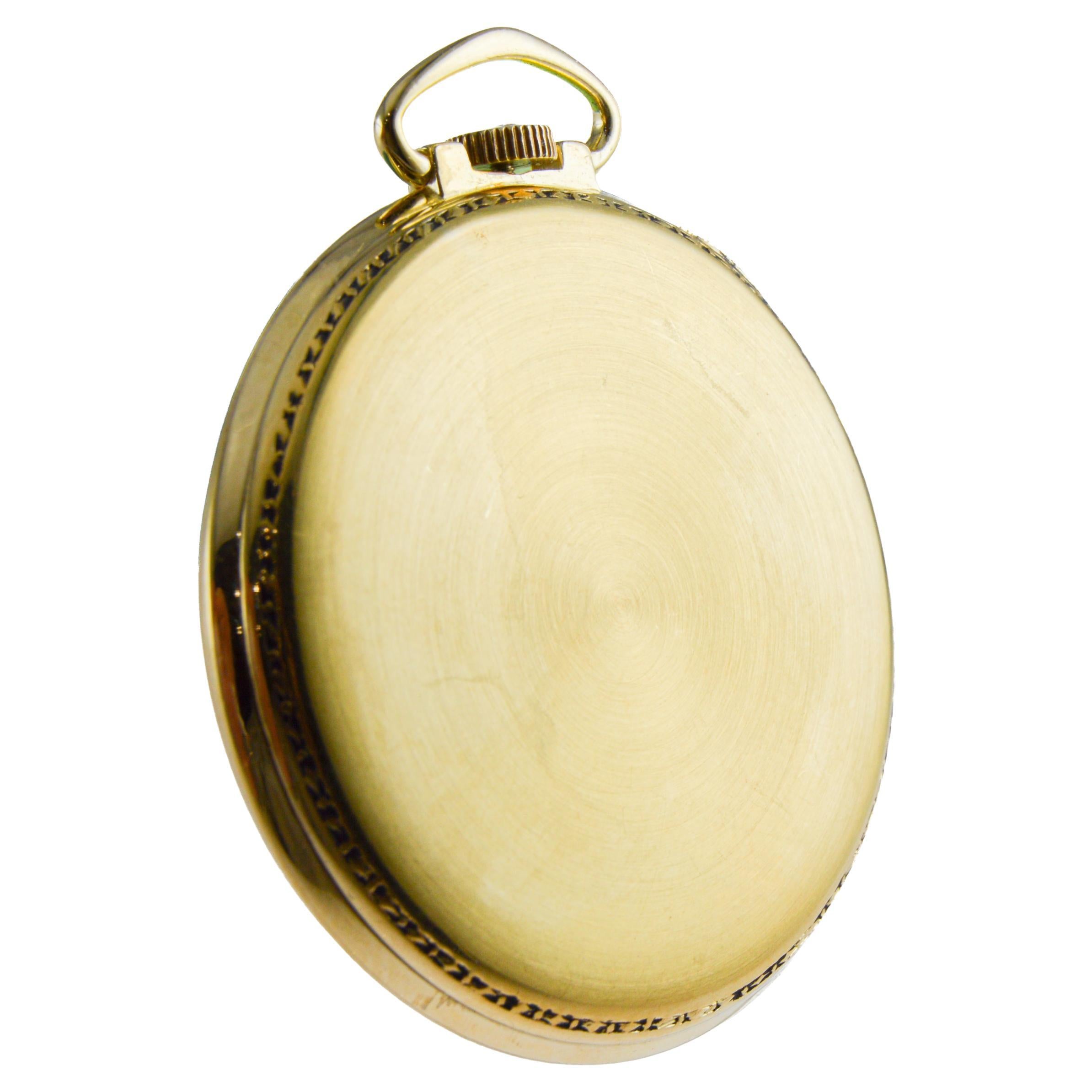 Bulova Yellow Gold Filled Art Deco Pocket Watch circa 1940's with Flawless Dial For Sale 5