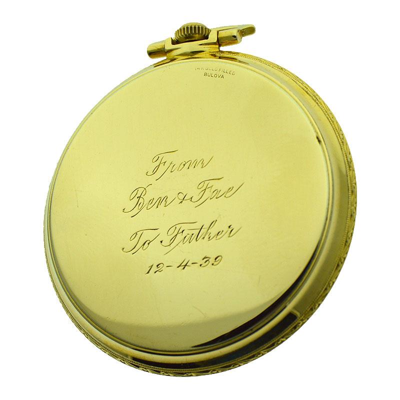 Bulova Yellow Gold Filled Art Deco Pocket Watch from 1939 In Excellent Condition In Long Beach, CA