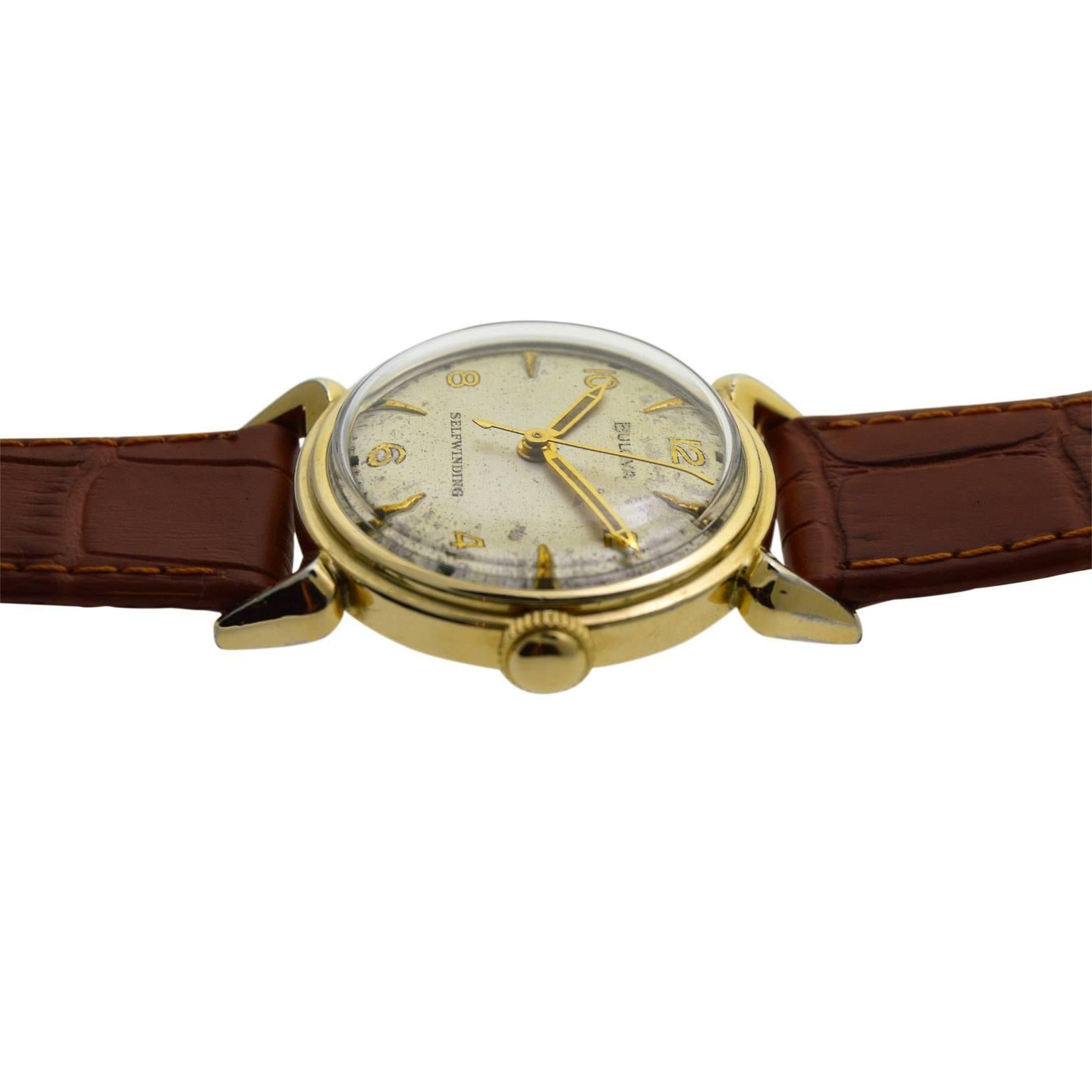 Bulova Yellow Gold Filled Art Deco Self Winding Wristwatch, circa 1960s In Excellent Condition In Long Beach, CA