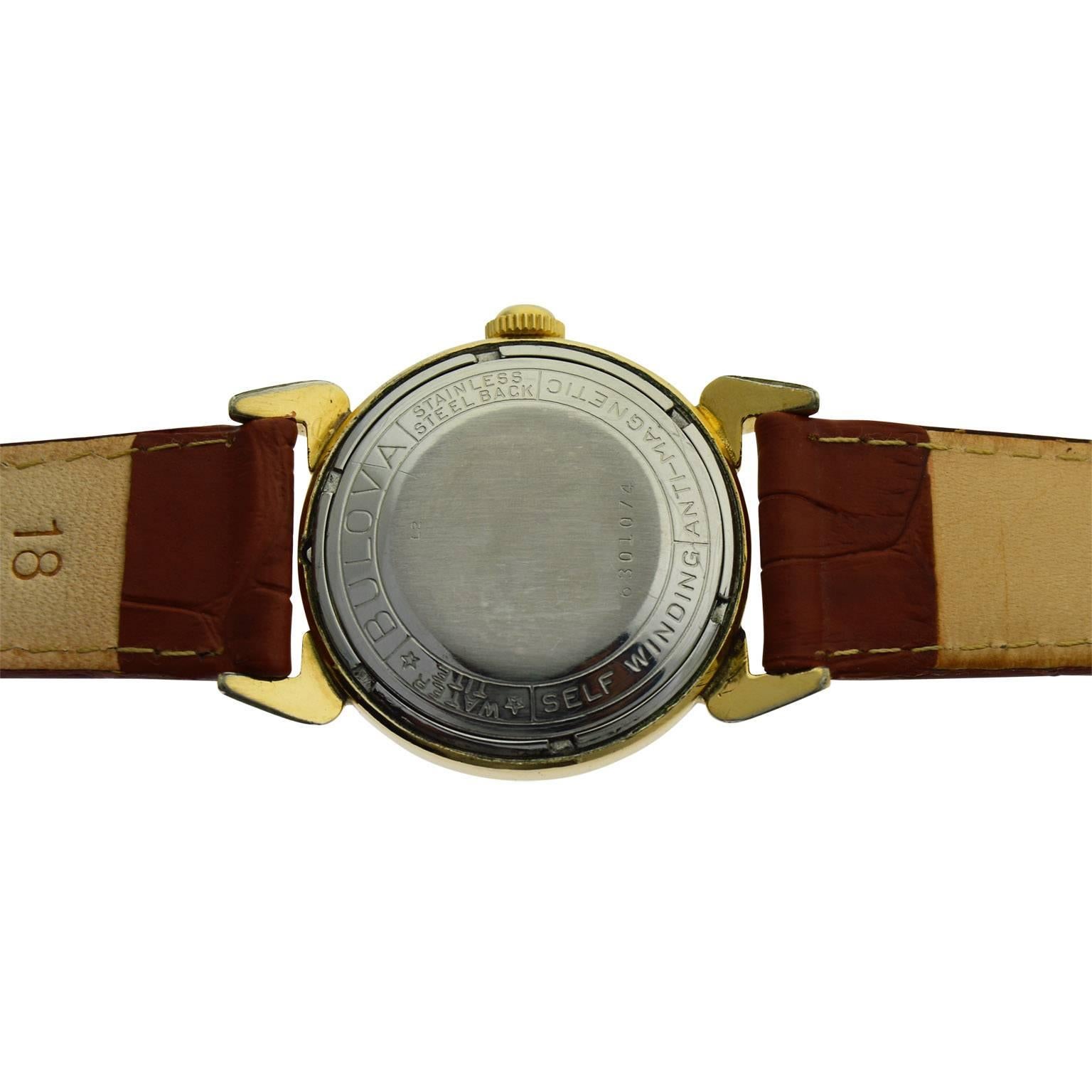 Women's or Men's Bulova Yellow Gold Filled Art Deco Self Winding Wristwatch, circa 1960s