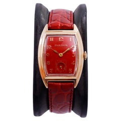 Bulova Yellow Gold Filled Art Deco Tonneau Shape Watch with Custom Finished Dial