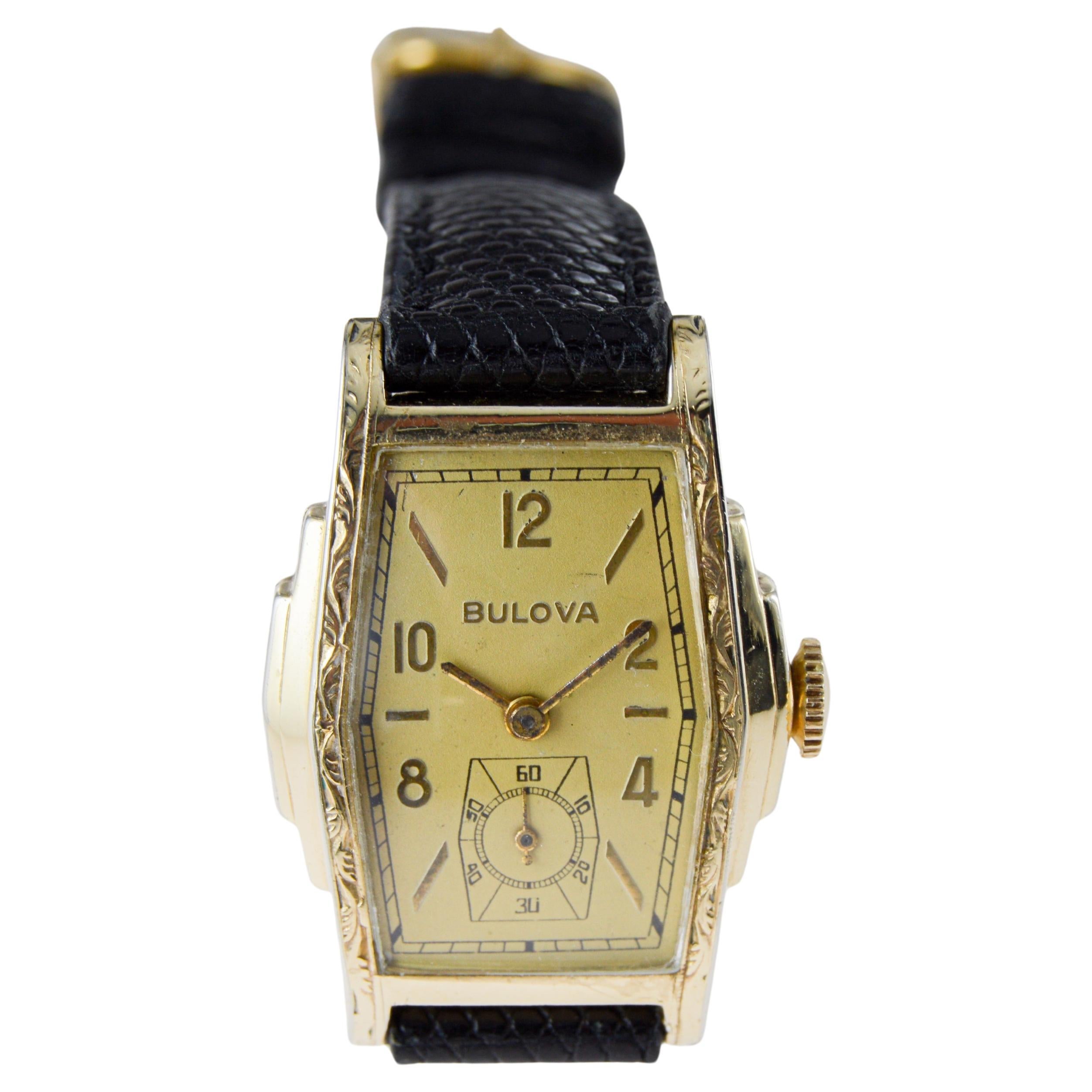 Bulova Yellow Gold Filled Art Deco Watch circa 1940 with Original Dial en vente 5