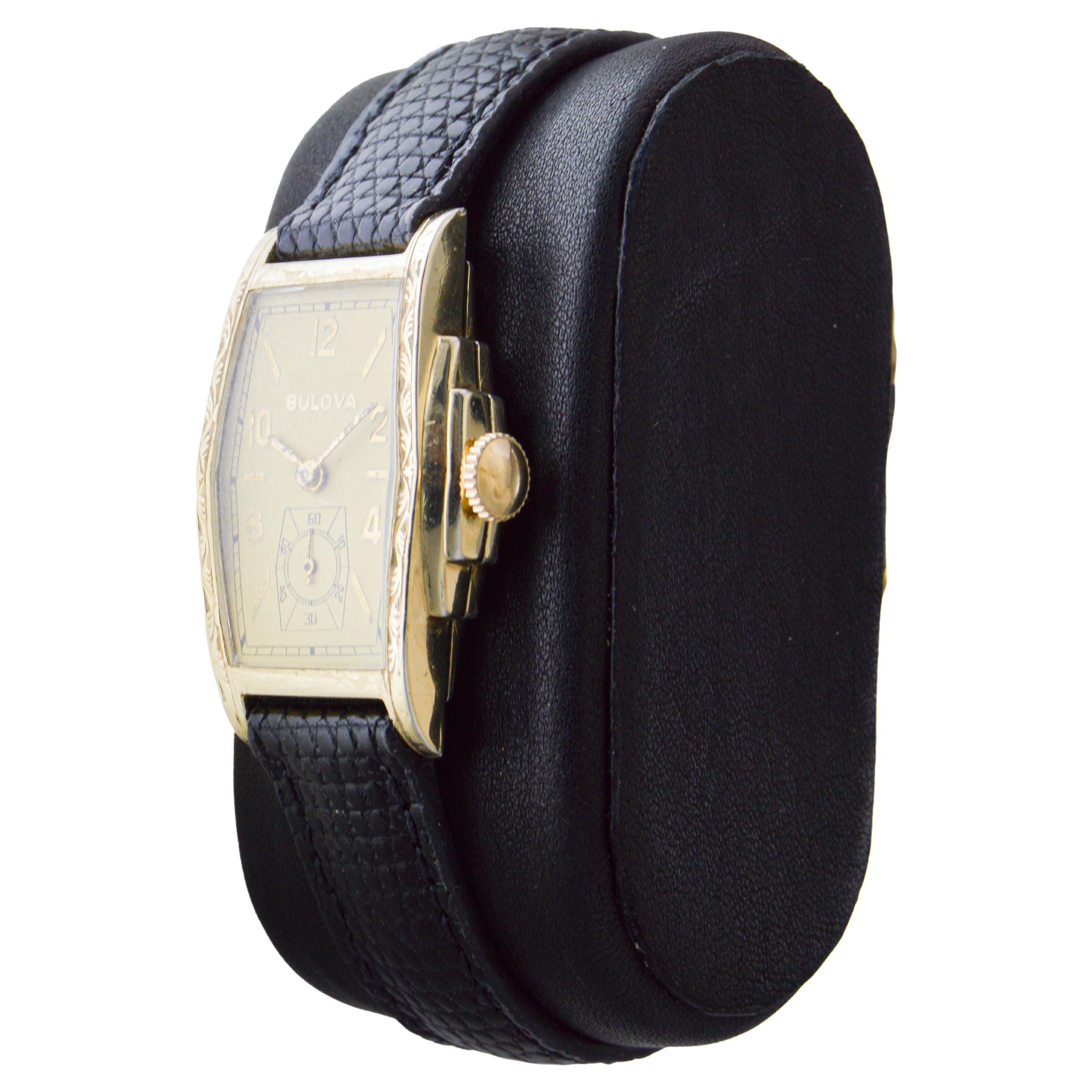 Bulova Yellow Gold Filled Art Deco Watch circa 1940 with Original Dial en vente 2