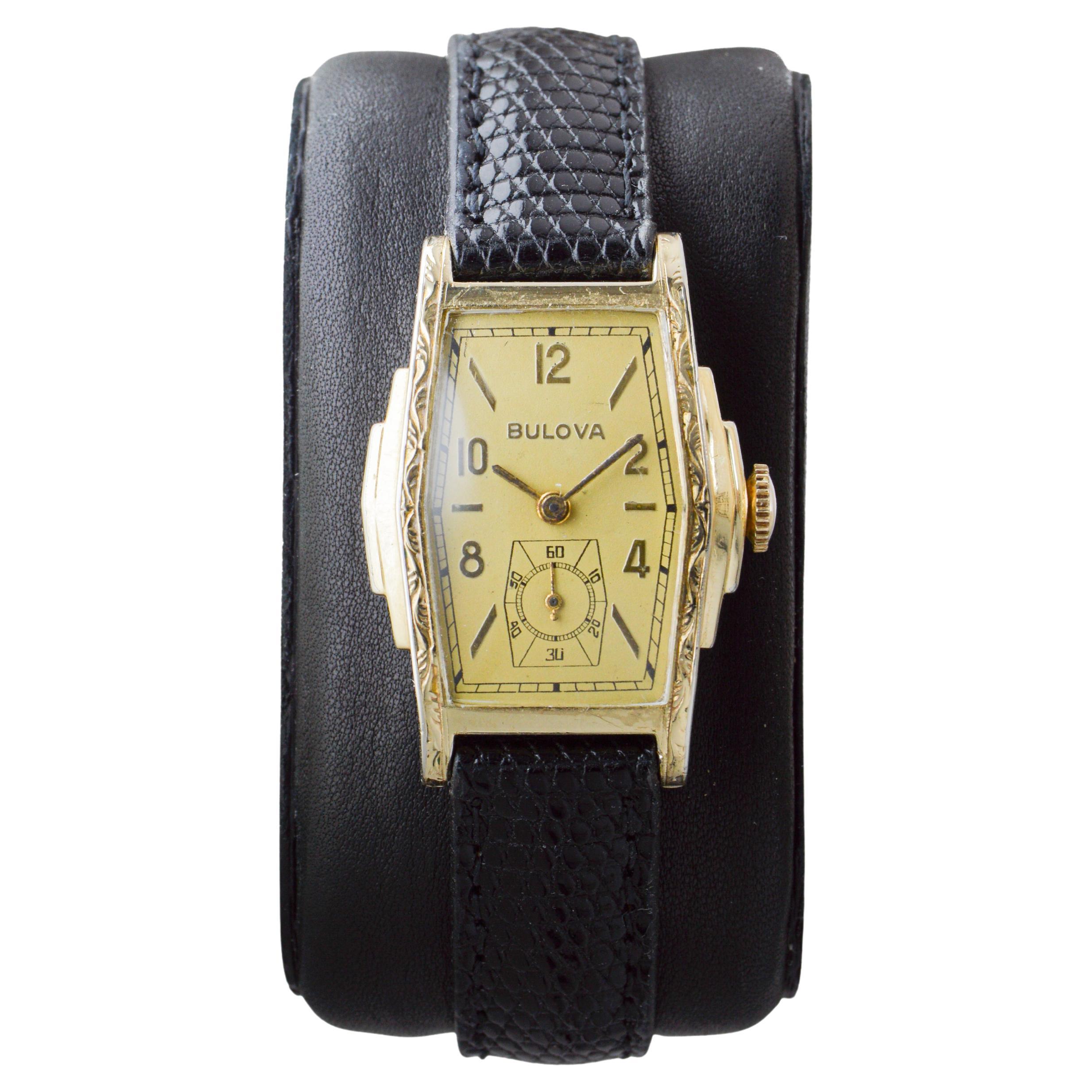 Bulova Yellow Gold Filled Art Deco Watch circa 1940 with Original Dial