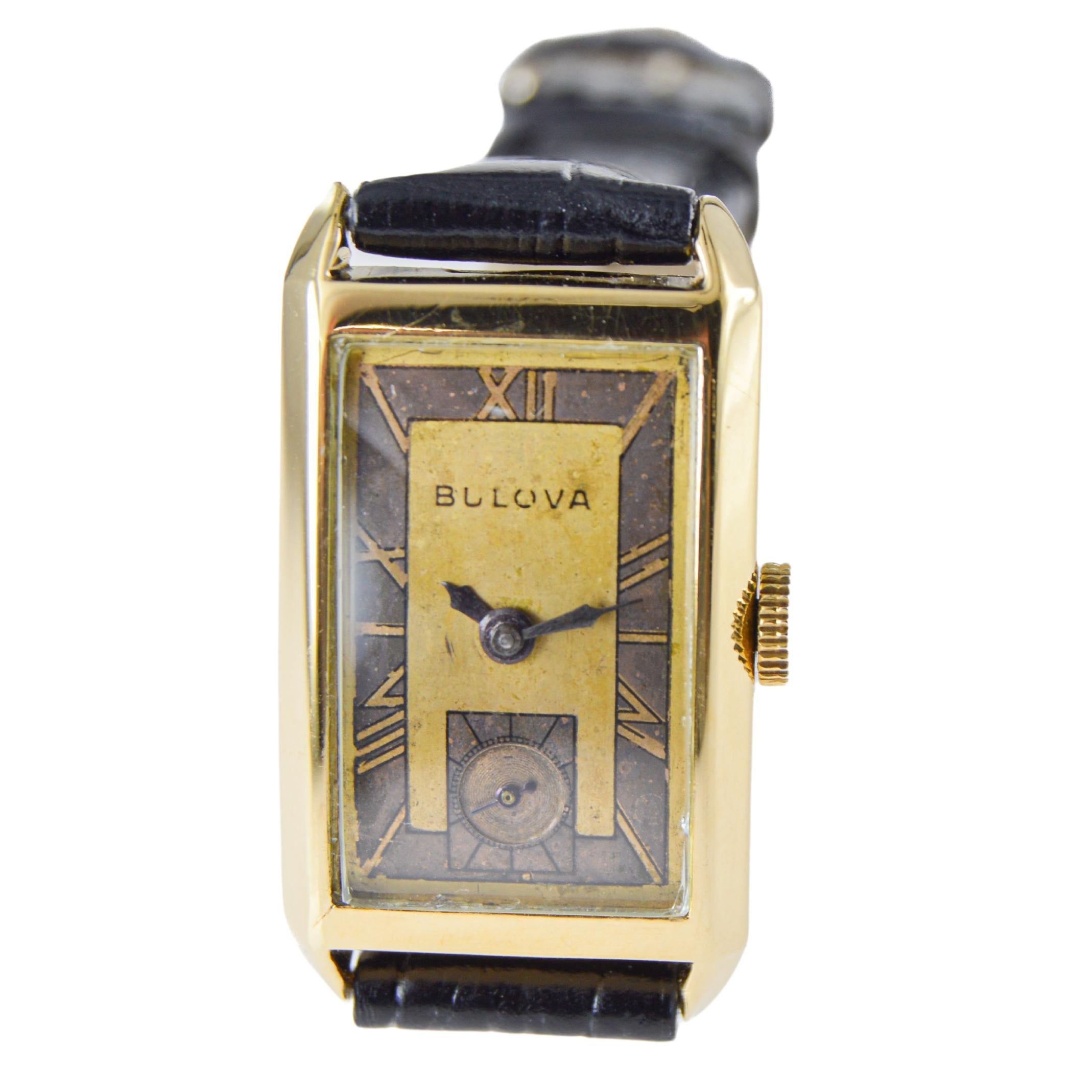Bulova Gelbgold gefüllte Art Deco Uhr circa 1940er Jahre mit Original-Zifferblatt  im Angebot 3