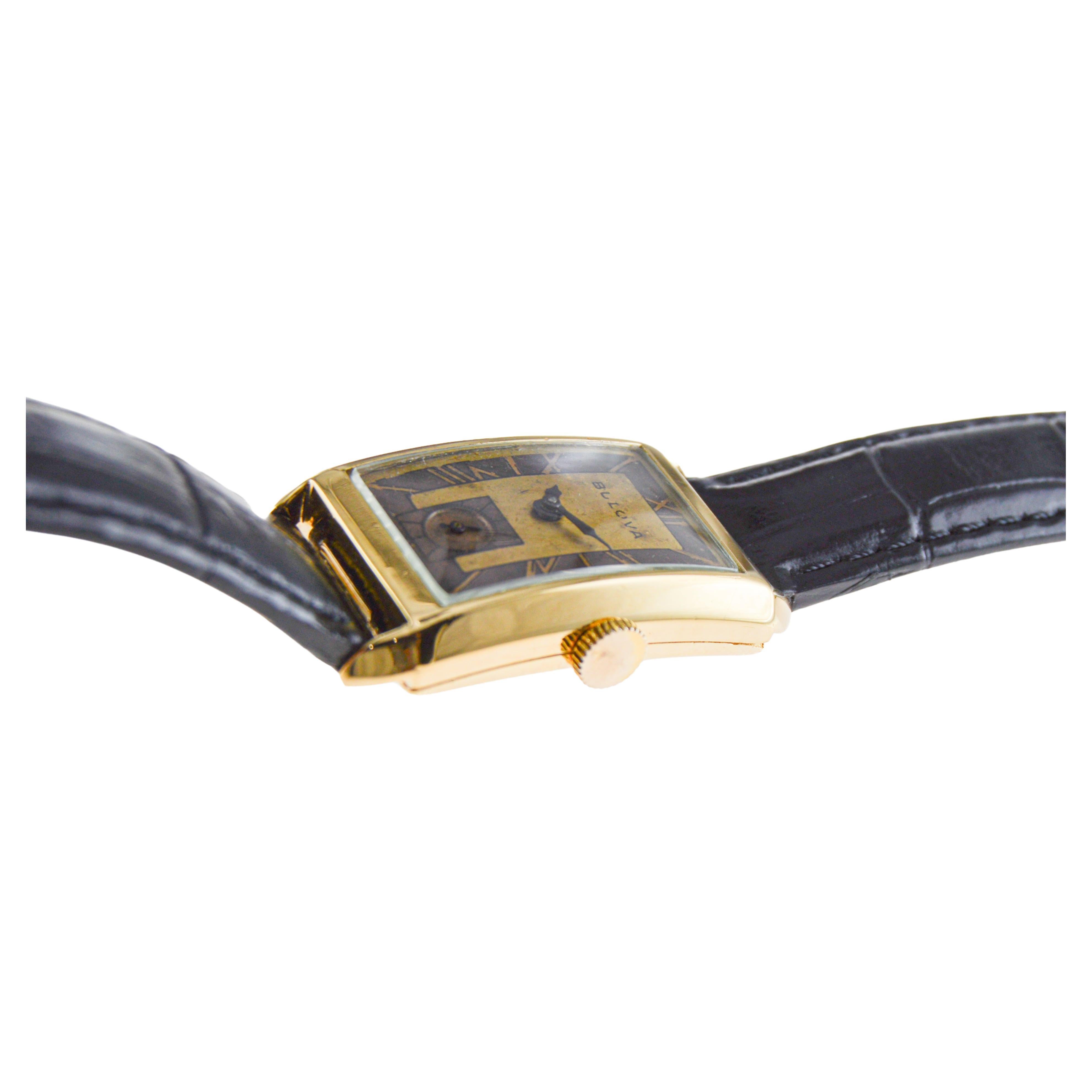 Bulova Yellow Gold Filled Art Deco Watch circa, 1940's with Original Dial  For Sale 3