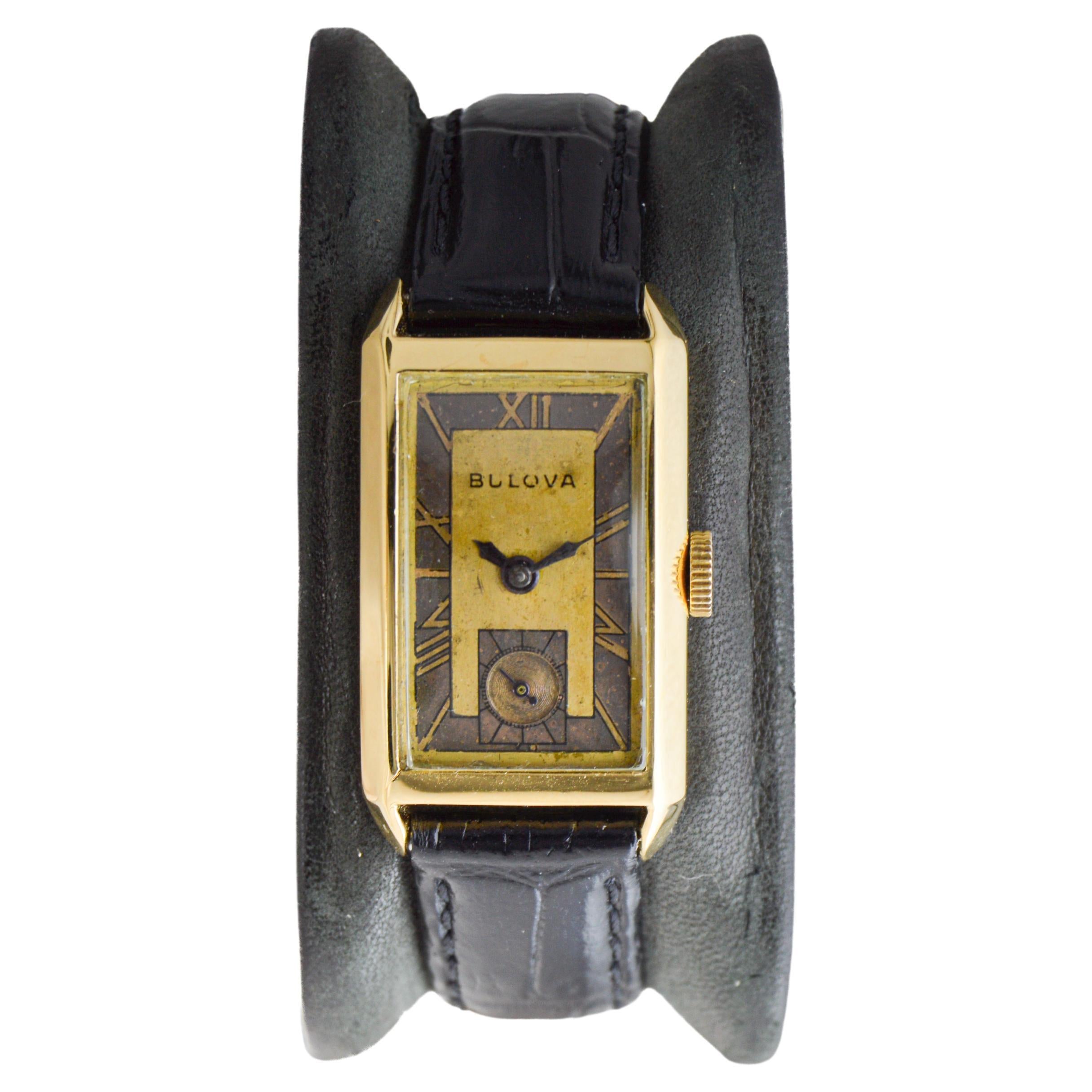 Bulova Yellow Gold Filled Art Deco Watch circa, 1940's with Original Dial  For Sale