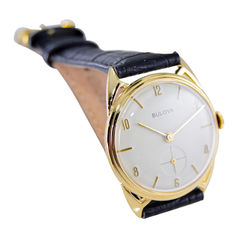 Women's or Men's Bulova Yellow Gold Filled Art Deco Watch from 1950's Just Serviced