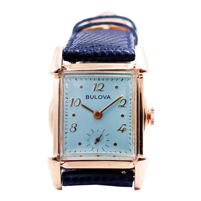 Bulova Yellow Gold Filled Art Deco Watch with Custom Finished Dial 1940's 2