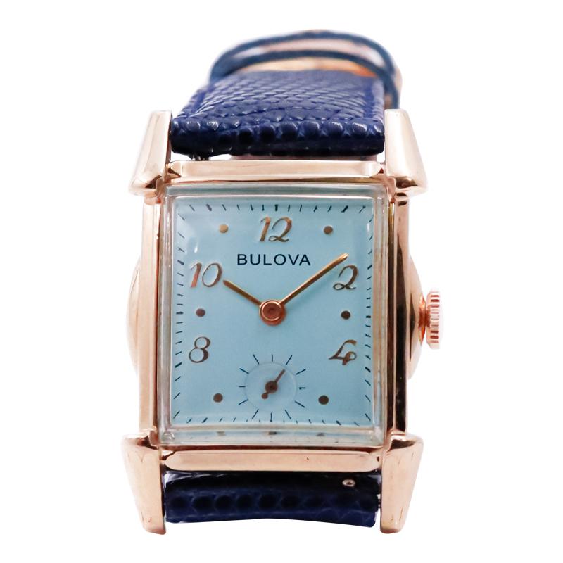 Bulova Yellow Gold Filled Art Deco Watch with Custom Finished Dial 1940's 3