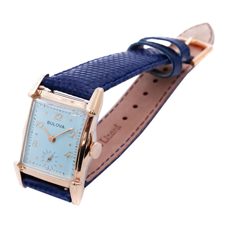 Bulova Yellow Gold Filled Art Deco Watch with Custom Finished Dial 1940's 5
