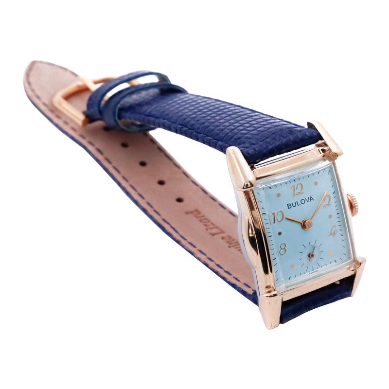Bulova Yellow Gold Filled Art Deco Watch with Custom Finished Dial 1940's 4