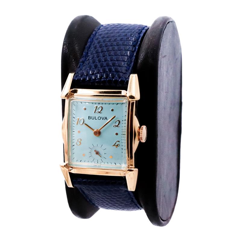 Women's or Men's Bulova Yellow Gold Filled Art Deco Watch with Custom Finished Dial 1940's