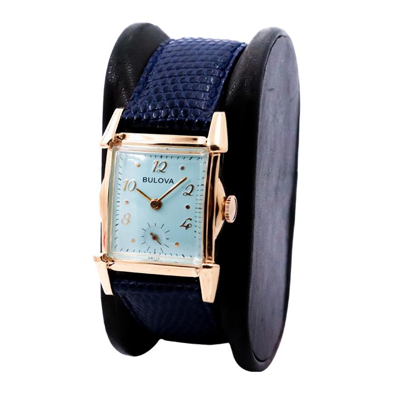 Bulova Yellow Gold Filled Art Deco Watch with Custom Finished Dial 1940's 1
