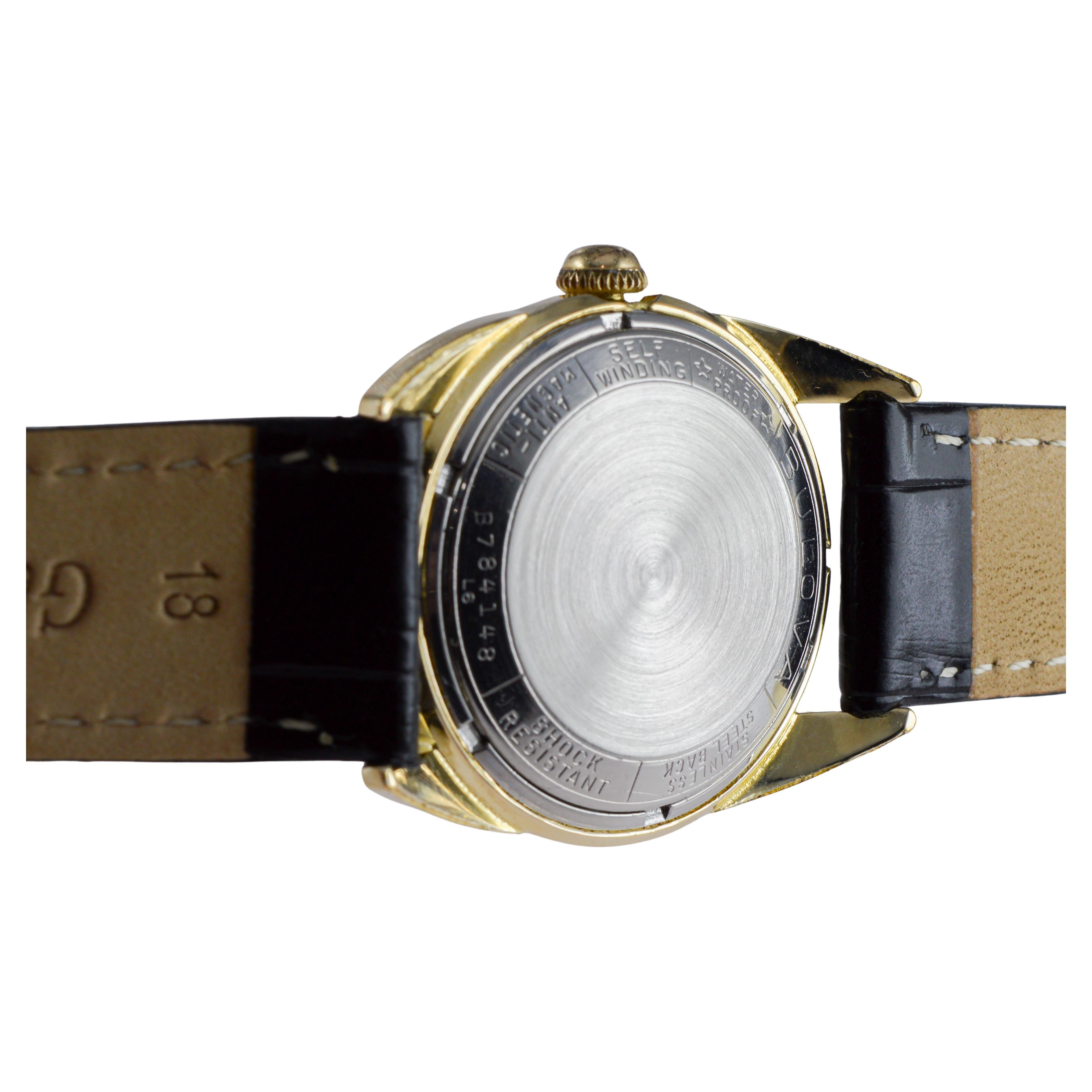 Bulova Montre Art Déco en or jaune avec cadran d'origine 1950's en vente 9