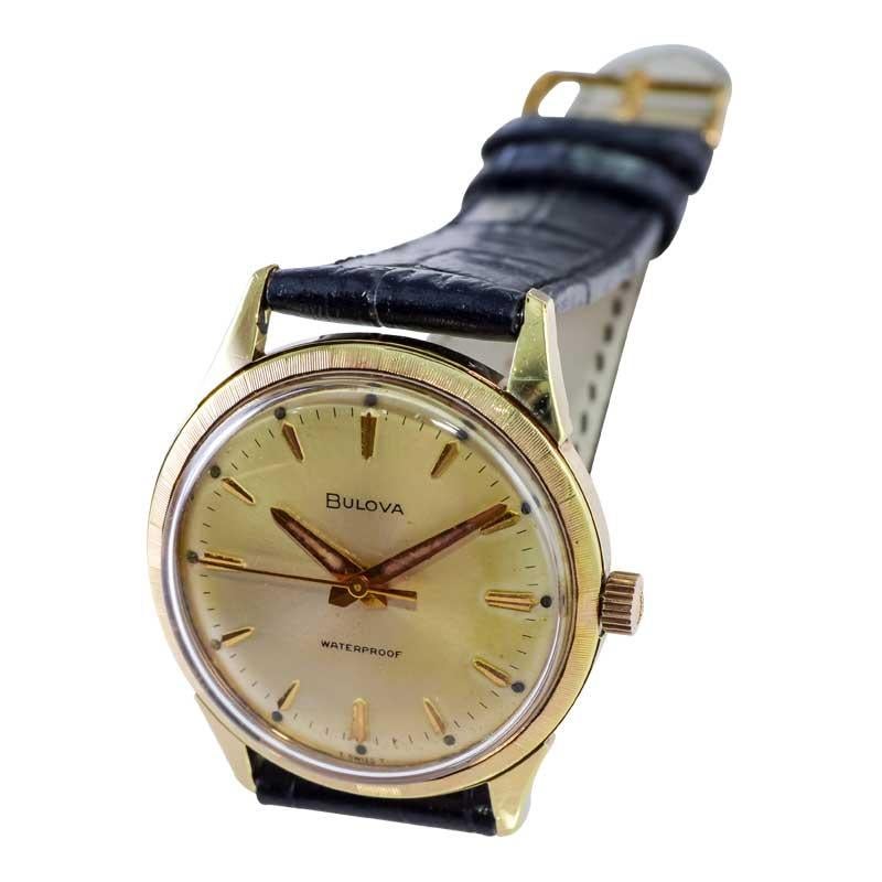 Bulova Yellow Gold Filled Art Deco Watch with Original Dial from 1960's For Sale 2