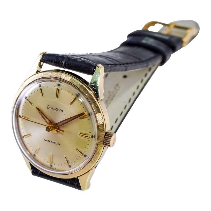Bulova Yellow Gold Filled Art Deco Watch with Original Dial from 1960's For Sale 3