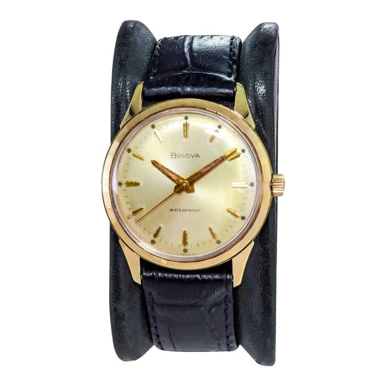 Modern Bulova Yellow Gold Filled Art Deco Watch with Original Dial from 1960's For Sale