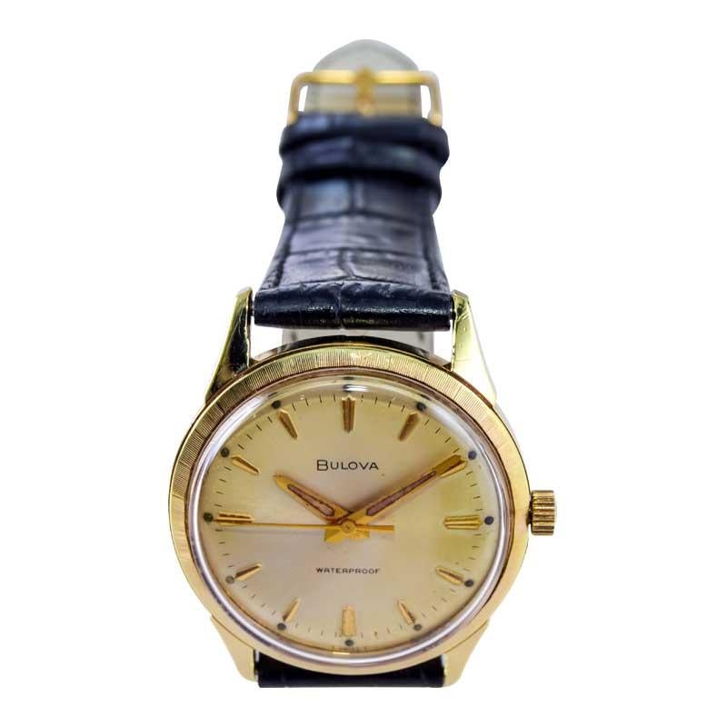 Bulova Yellow Gold Filled Art Deco Watch with Original Dial from 1960's For Sale 1