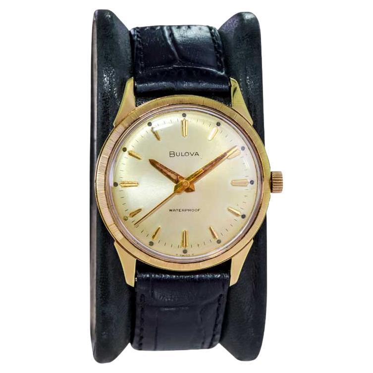 Bulova Yellow Gold Filled Art Deco Watch with Original Dial from 1960's For Sale