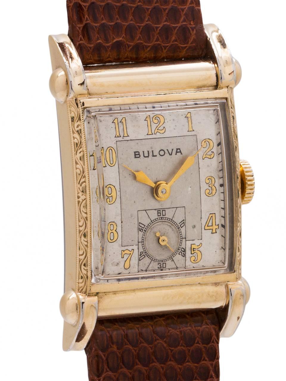 Retro Bulova Yellow Gold Filled Stainless Steel Manual Wind Dress Wristwatch