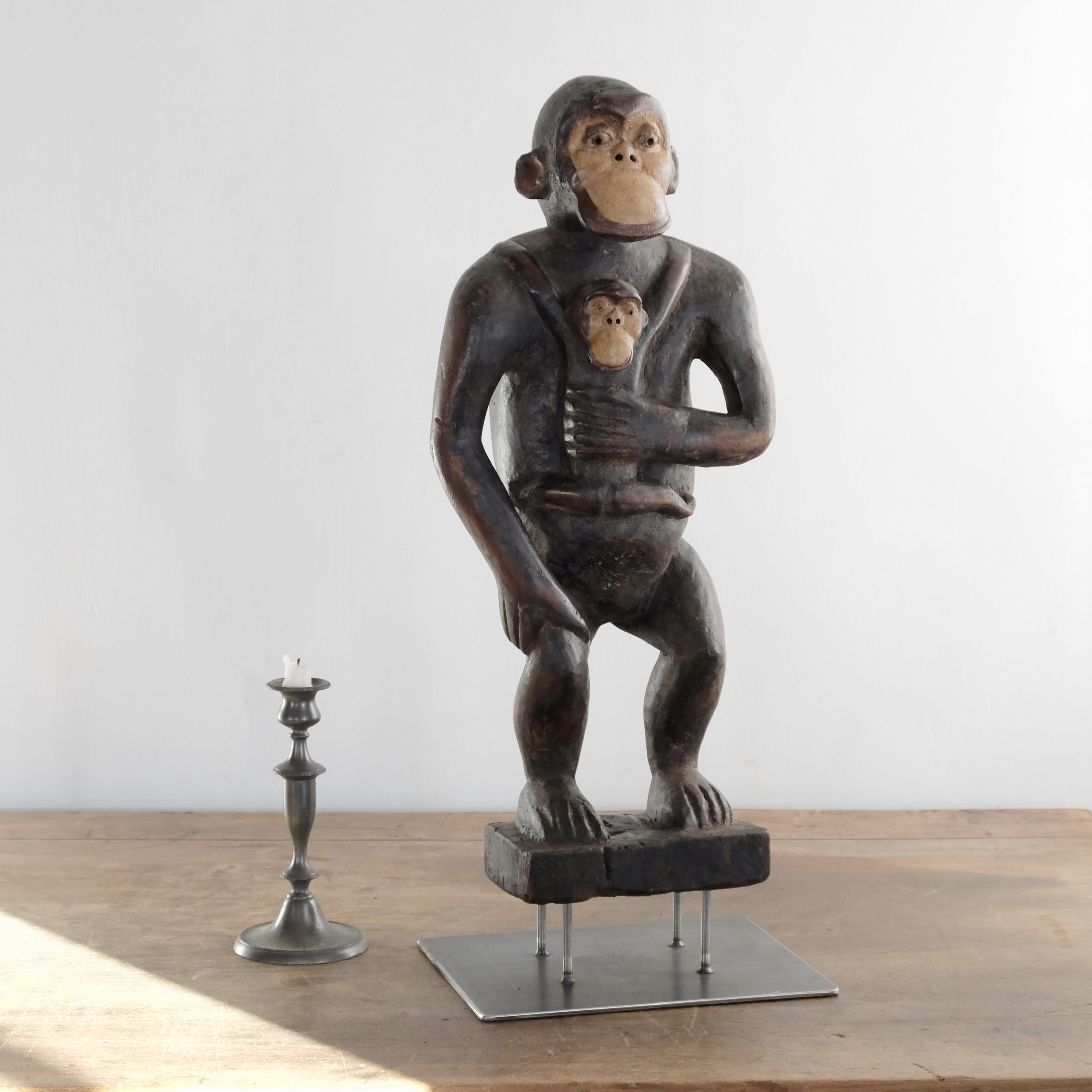Hand-Carved Bulu Tribe Carved Wooden Monkey, African Animal, Tribal Art, Early 20th Century